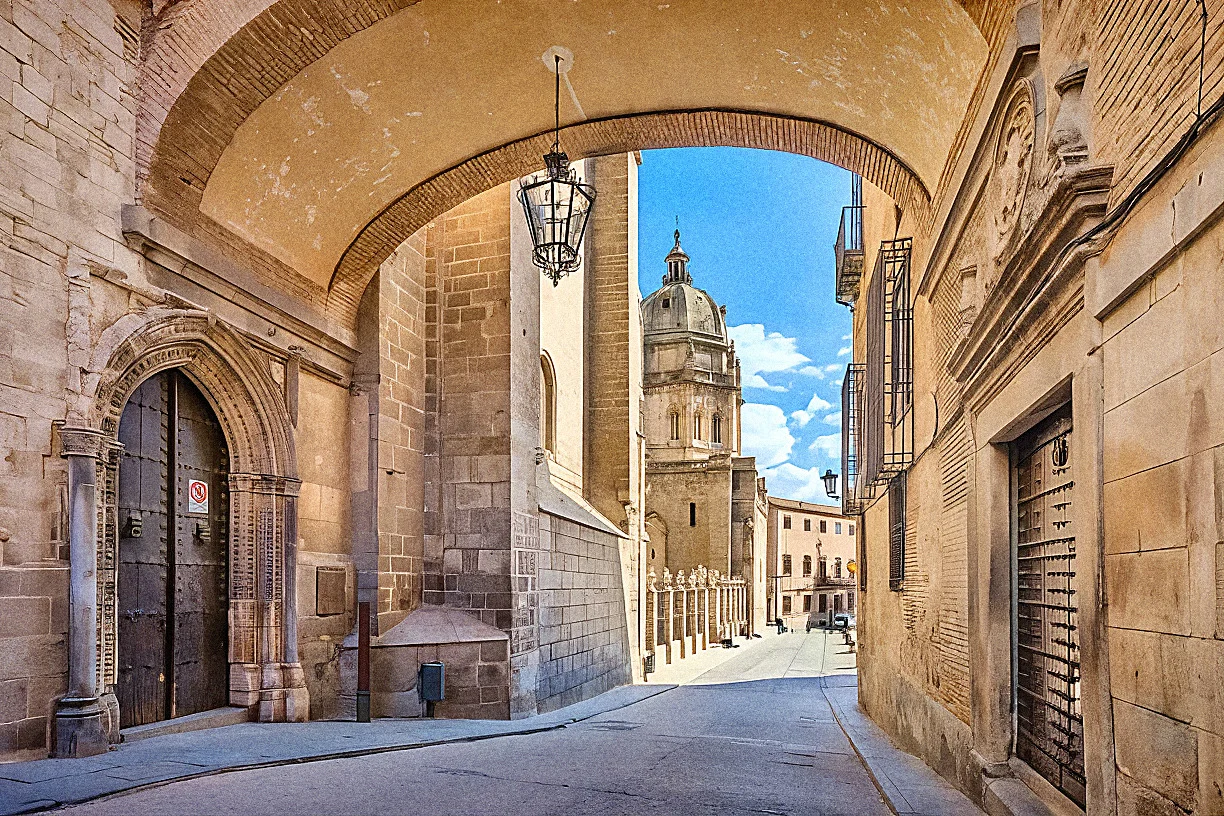 Rua arqueada no centro historico de Toledo